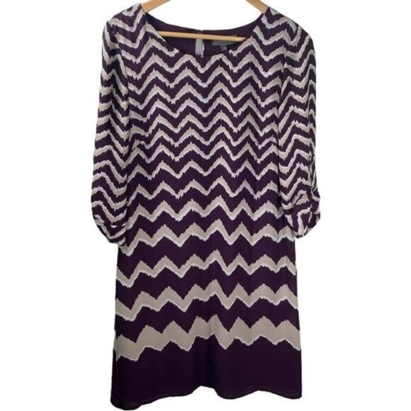 Luxology Purple Chevron Stripe Shift Dress Size 8 - Picture 1 of 11